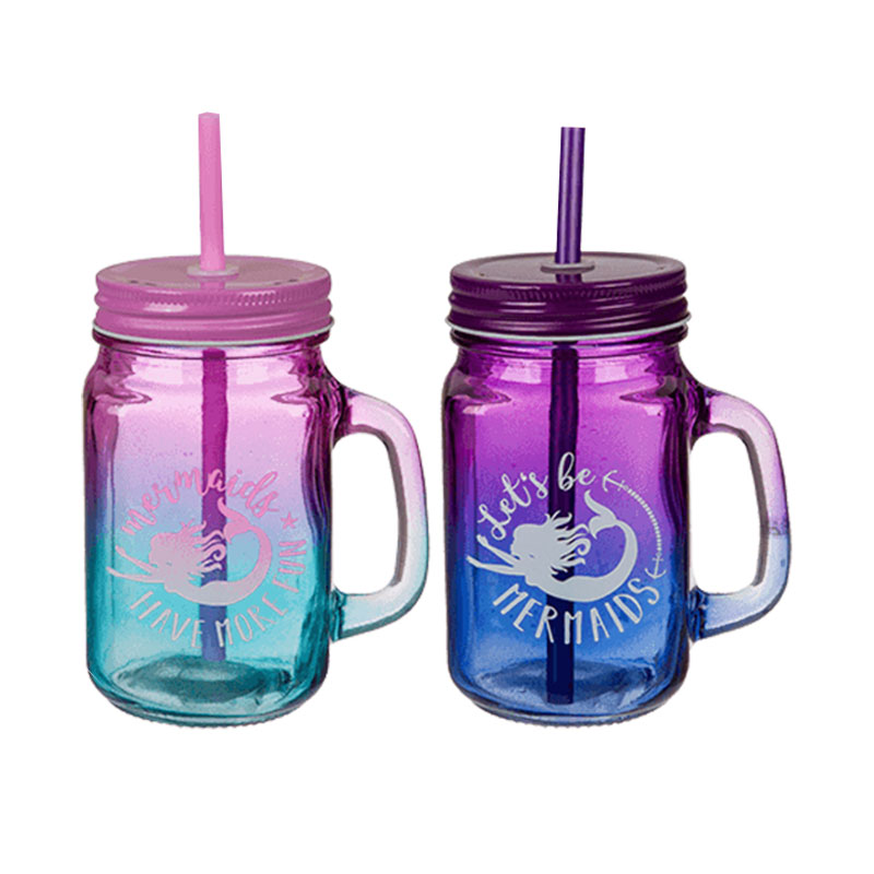 Jarras de vidrio tapa y pajita Sirenas - Kilumio