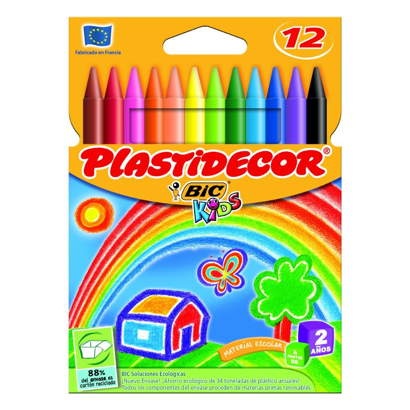 Caja De 12 Ceras De Colores Plastidecor Bic Kids Kilumio caja-de-12-ceras-de-colores-plastidecor-bic-kids-kilumio