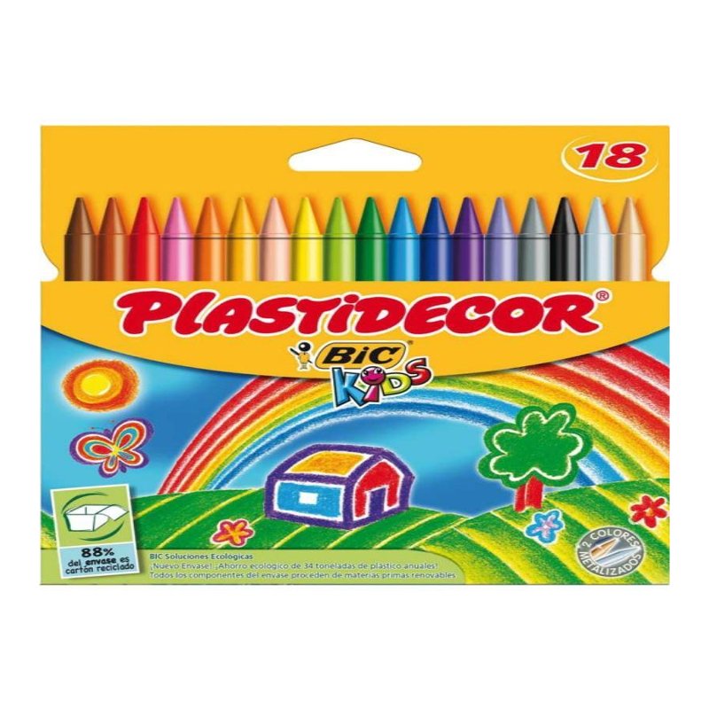 Caja de 18 ceras de colores para niños, material escolar, colores