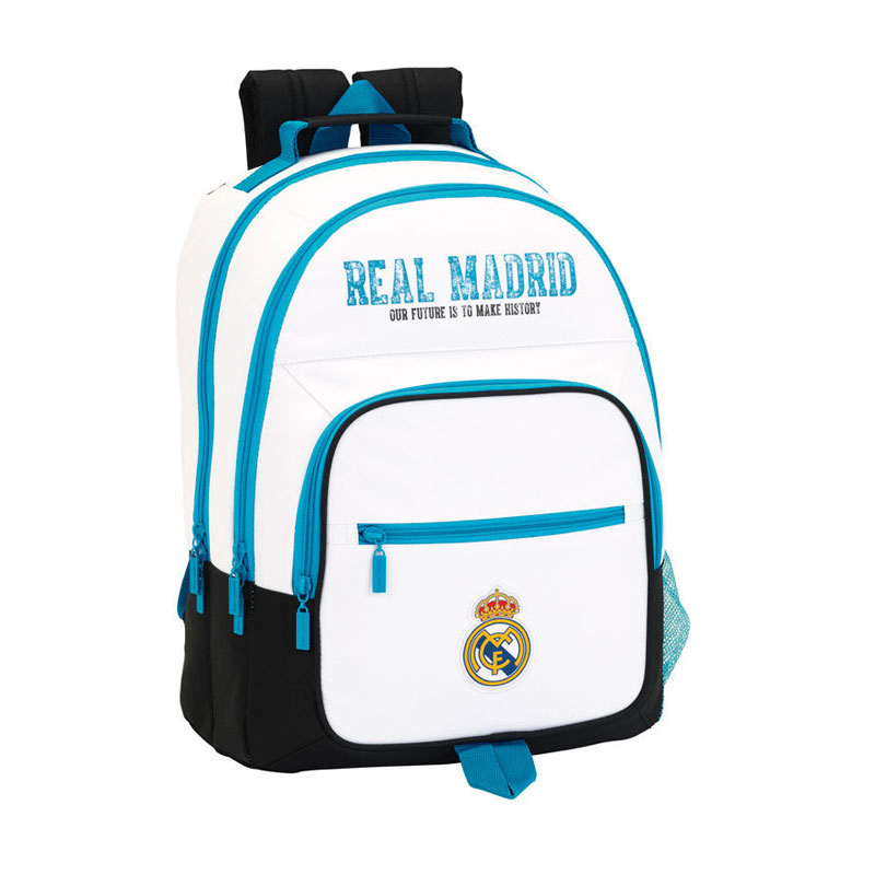 Mochila blanca 42cm tres cremalleras Real Madrid - Kilumio