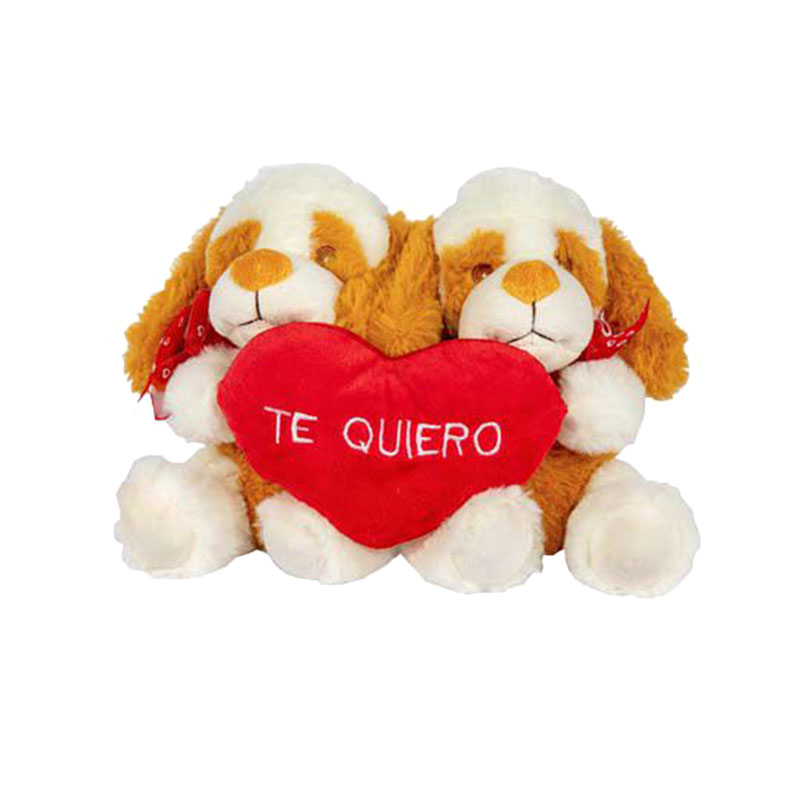 Peluche pareja perros c corazon 18cm beige Kilumio