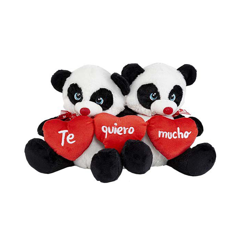 Peluche pareja osos panda c/corazones 20cm Kilumio