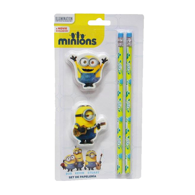 Set 2 lápices + 2 gomas Minions Kilumio